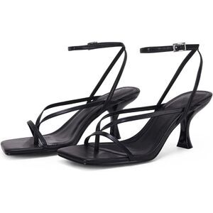 Women's Black Open Toe Ankle Strappy Flip Flop High Heels Sandals Wedding Shoes